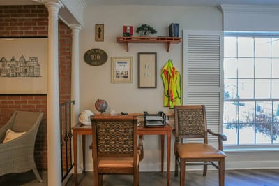 Cozy interior space with a desk and chairs