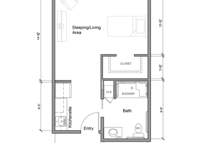 Architectural floor plan of a living unit