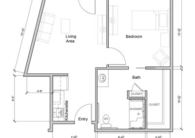 Architectural floor plan of a living unit