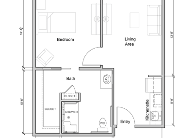 Architectural floor plan of a residential unit layout