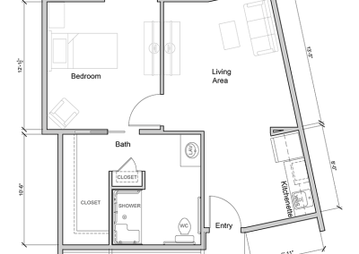 Architectural floor plan of a living unit
