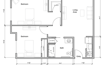 Architectural floor plan of a resident unit