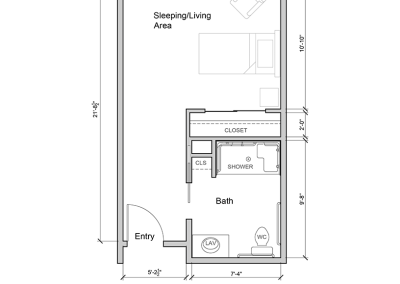Architectural floor plan of a resident unit layout