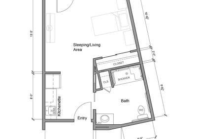 Architectural floor plan of a living unit