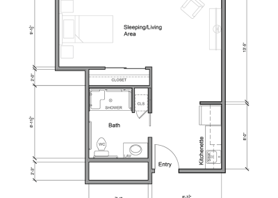 Facility architectural floor plan showing entry and layout