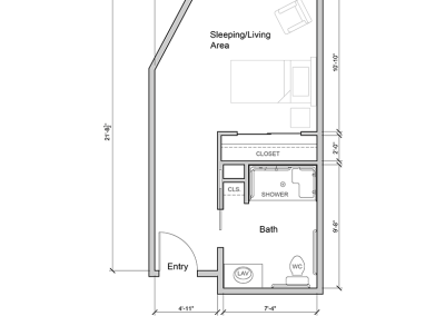 Architectural floor plan of a resident room