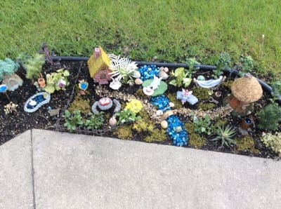 Colorful outdoor garden with decorative elements