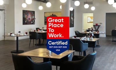 Dining area with certification logo overlay
