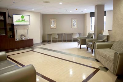 Interior view of a common area with seating
