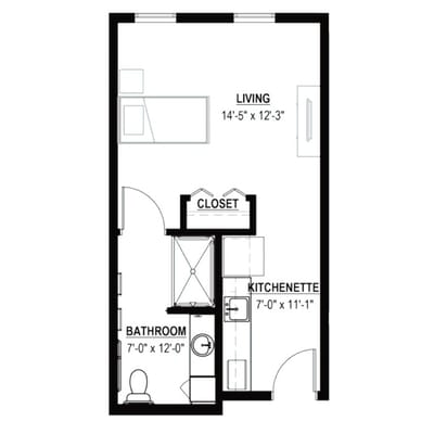 Architectural floor plan of a living unit