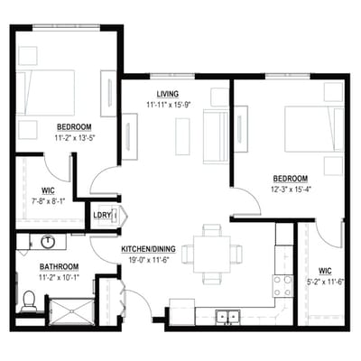 Architectural floor plan of a living space