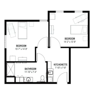 Architectural floor plan of a resident unit
