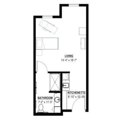 Architectural floor plan of a resident unit