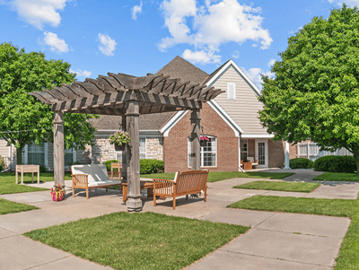 Beautiful outdoor area with seating and greenery