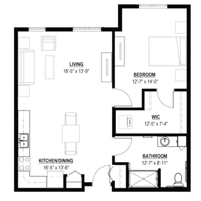 Architectural floor plan of a resident unit