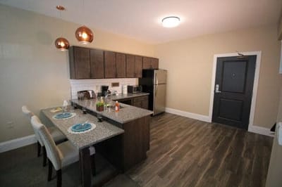Modern kitchen area in a senior living facility