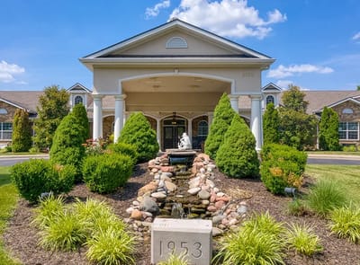 Front entrance of Addington Place with landscaped gardens
