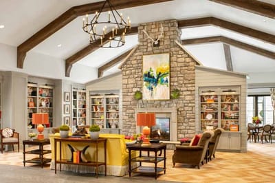 Cozy common area with seating and wall decor