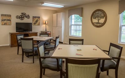 Cozy common area with tables and seating