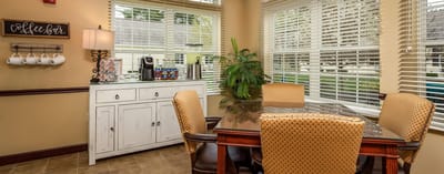 Dining area with coffee bar and seating