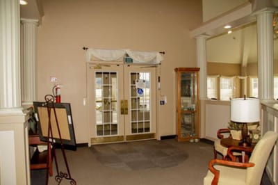 Entrance of a senior living facility lobby