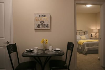 Cozy dining table setup in a resident room