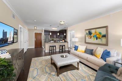 Modern interior of a senior living space with living area