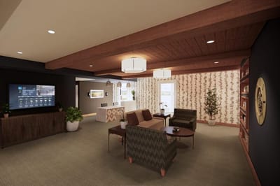 Cozy common area with comfortable seating and a TV