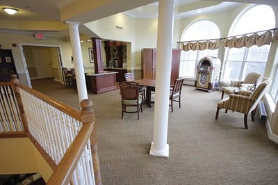 Interior view of a common area with seating and decor
