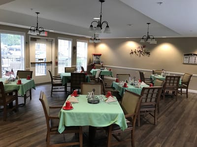 Dining area with tables set for meals