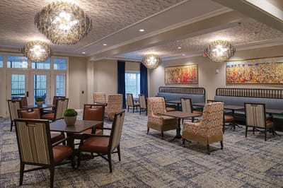 Bright common area with seating and decor