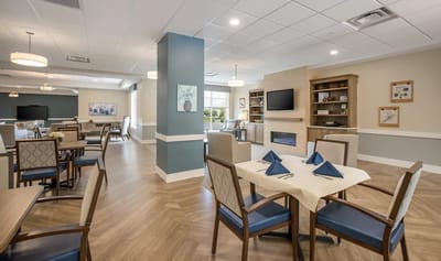 Bright dining area with neatly set tables
