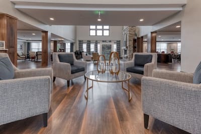 Bright and inviting common area with seating