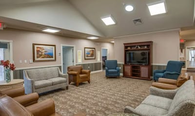 Bright and inviting common area with seating