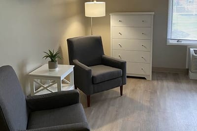 Cozy sitting area in a resident room