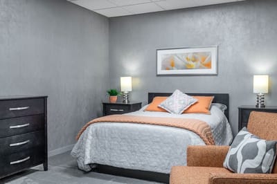 Cozy interior of a resident bedroom with modern decor