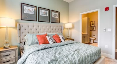Well-decorated bedroom in a senior living facility