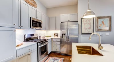 Modern kitchen interior with stainless steel appliances
