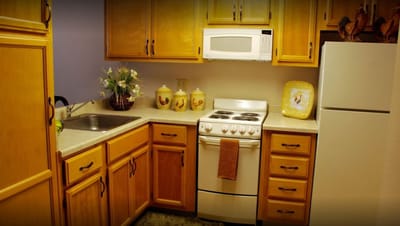 Cozy kitchen setup with appliances and decor