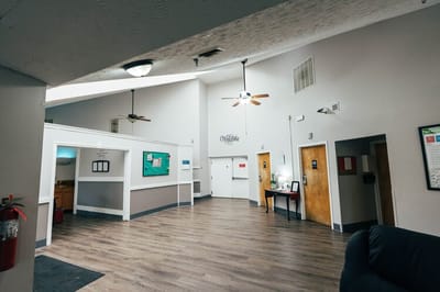 Bright common area in a senior living facility