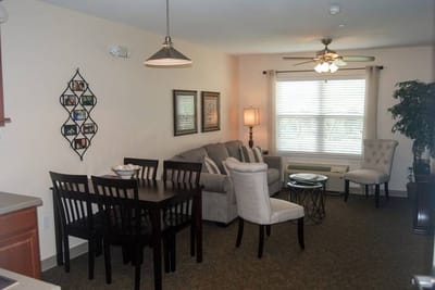 Cozy common area of a living space with seating and decor