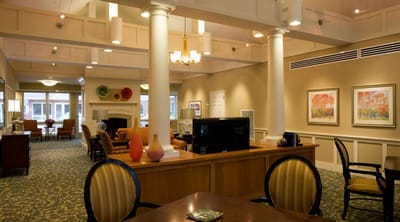 Bright common area of a senior living facility