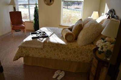 Cozy bedroom setup in a senior living facility