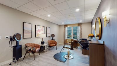 Interior view of a stylish salon area