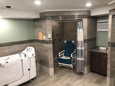 Accessible bathroom with shower and equipment