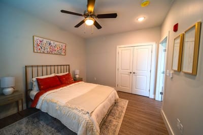 Cozy bedroom setup in assisted living facility
