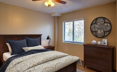 Cozy bedroom layout in a senior apartment