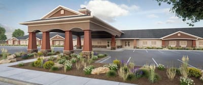 Exterior view of a senior living facility entrance