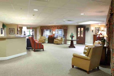 Common area with seating and decorative plants