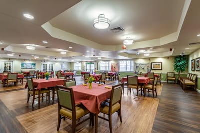 Dining area with tables and decorations
